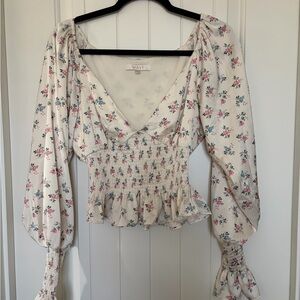 Wayf Floral Smocked Blouse - Cream and Pink